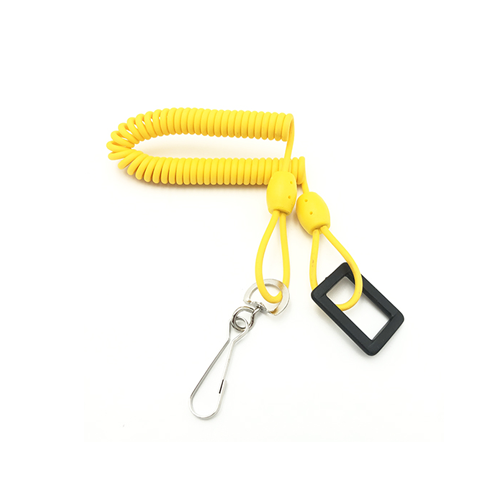 Bright Solid Yellow Elastic Coiled Tether With Metal Hook & Rectangle Plastic Buckle