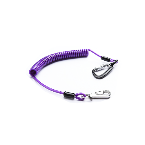 Plastic Purple Coiled Aviation Aluminum Carabiner Lanyard For Tool Safety