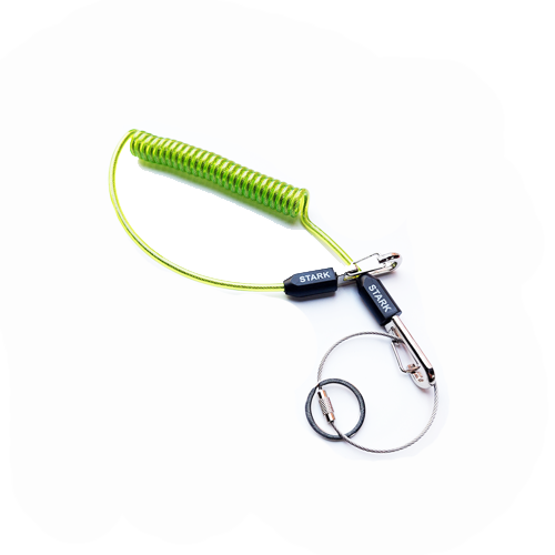 Flexible Clear Green Steel Cored Coiled Cord With Quick Release Clips & Logo Printing