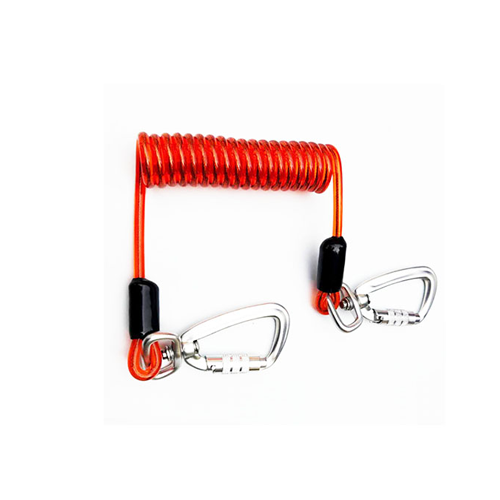 Safe Steel Elastic Spring Red Tool Lanyard With Aviation Aluminum Carabiners