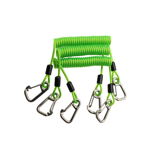 Heavy Weight 1.8M Green Coiled Tool Lanyards With Double 304SS Clips Bearing 30KG