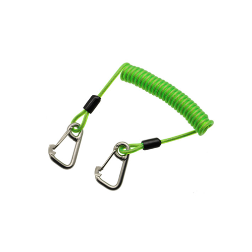 Carabiner to Carabiner Wire Reinforced Transparent Green Coil Lanyard For Rod Safety