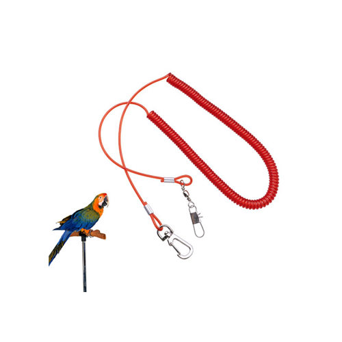 Plastic Red Wire Coil Lanyard For Parrot Fly Training Security With Snap Hook And Pin