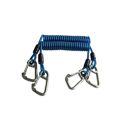 Heavy Weight Blue Coiled Urethane Tool Lanyards With Double 316# Stainless Steel Clips