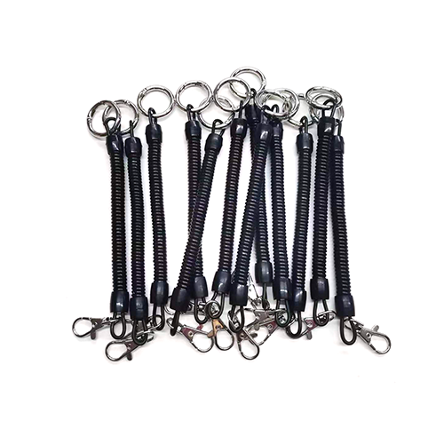 Mobile Phone Black Plastic Retractable Coil Springs Keychain Holder With Tab