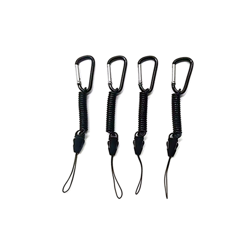 Black Mini Elastic light Weight Carabiner And String Loop End PU Coated Spring Key Coil Lanyard Cord