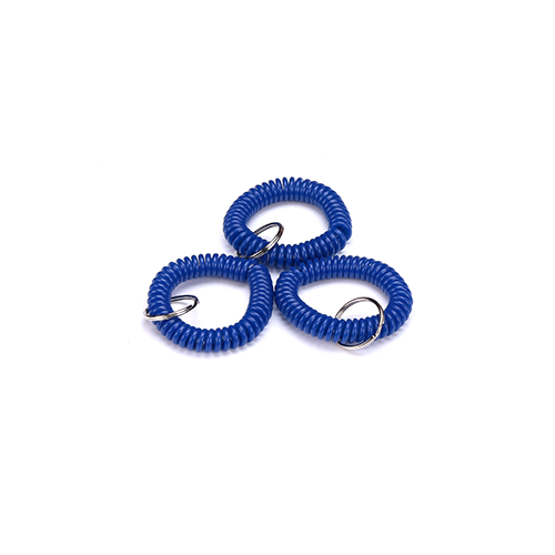 Expanding Blue Plastic Wrist Coil Spiral Key Holder With Nickel Plated Split Ring