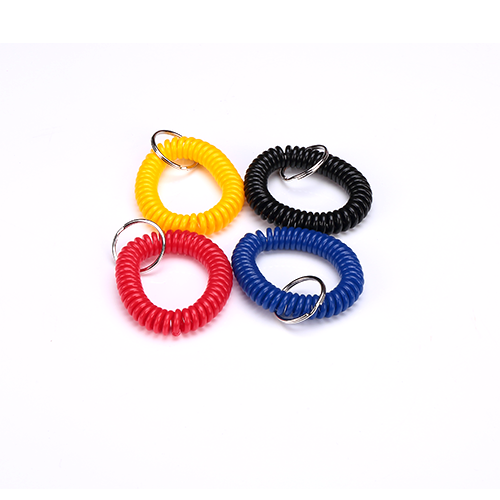 Hot Sales China Bungee Plastic Custom Black/Red/Blue/Yellow Wrist Coil Tether With Key Ring