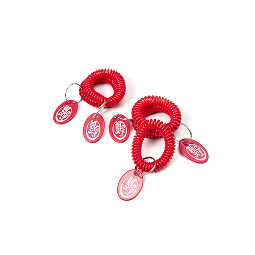 Solid Red TPU Stretchable Plastic Bracelet Wrist Coil With Custom Silk-screen Logo Printing Oval Tag