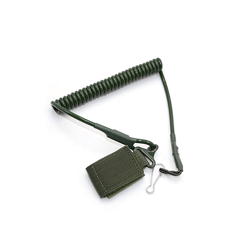 Expanding Black Tactical Coiled Pistol Lanyard With Nylon Web And Snap Hook