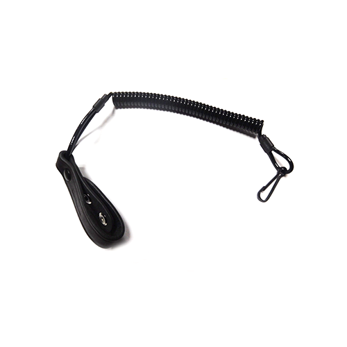 Flexible Black Tactical Spiralled Lanyard With Leather Belt Loop & Metal Snap Hook