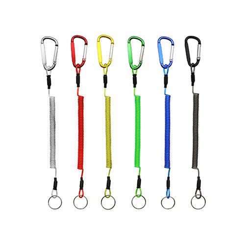 High Tension Steel Wire Fishing Spiral Coiled Lanyard Leash With Carabiner & Key Ring