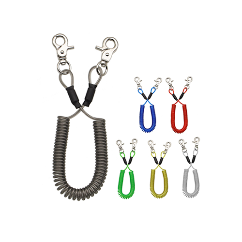 China Black PU Coated Hook To Hook Coil Spring Lanyard For Fishing Rod Safety 