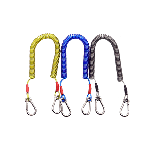 Stretchable 3 Meter New Fishing Tackle Protection Spring Coiled Leash With 2 Carabiners