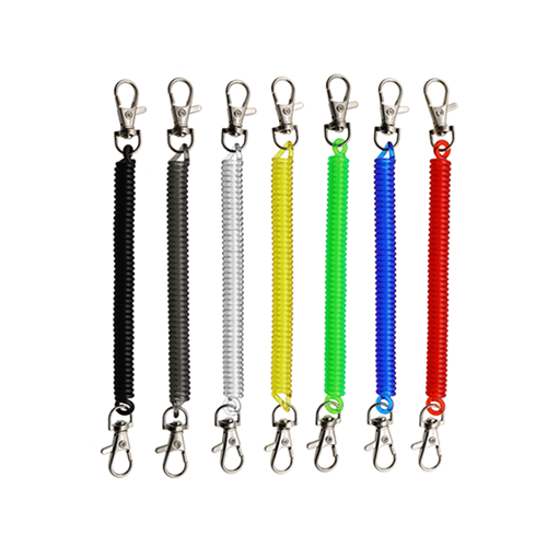 Colorful Double Lobster Claw Key Clip Ends Sticking With Slim Plastic Coil Retainer 