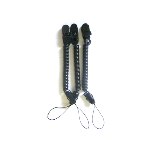 Customized Black Plastic Coated Spring Coil Tether With Pacifier Clip And Detachable String Loop