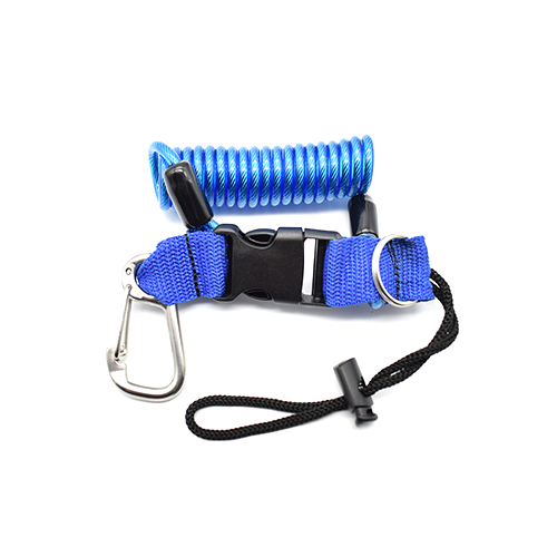 Scuba Diving Dive Blue Snappy Steel Wire Coil Camera Lanyard Clip & Qick Release Buckle 1.4M Coil Long